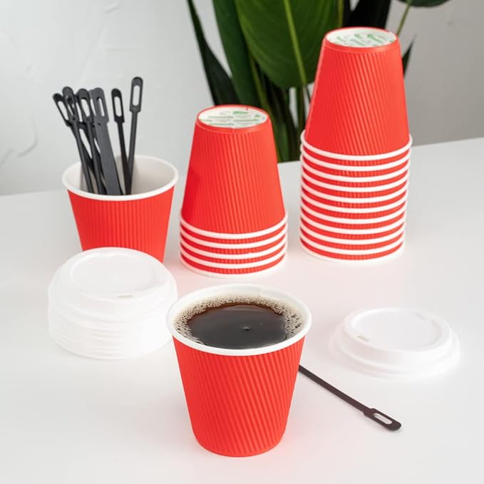 Restaurantware Ripple Wall Coffee Cups 500 Count 8 Ounce Insulated Red Paper