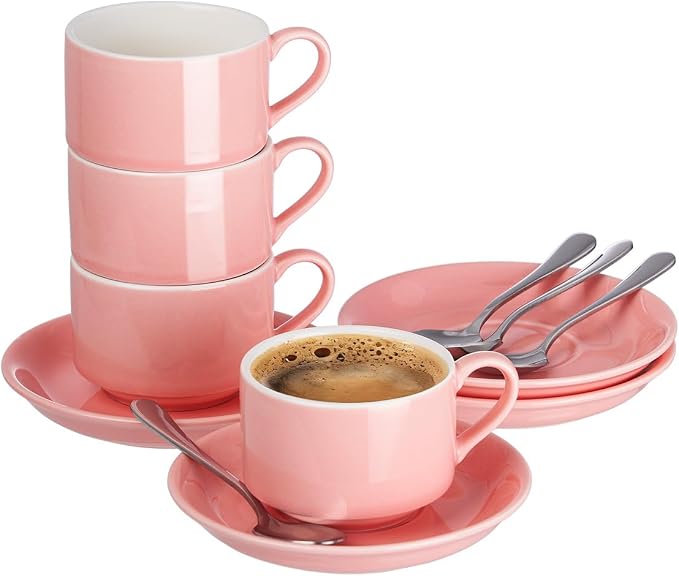 2.5 OZ Stackable Espresso Cups Set of 4, Porcelain Espresso Cups | White Coffee