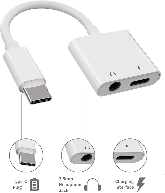 2Pack iPhone 16 15 Headphone Adapter, 2 in 1 USB C to 3.5mm Aux Audio Dongle