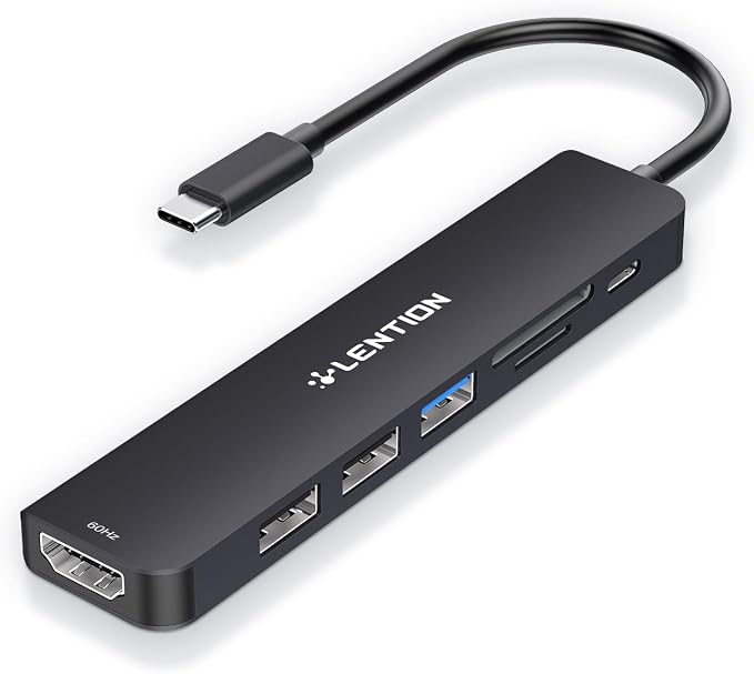 LENTION USB C Hub with 100W Charging, 4K@60Hz HDMI, Dual Card Reader, USB 3.0 &