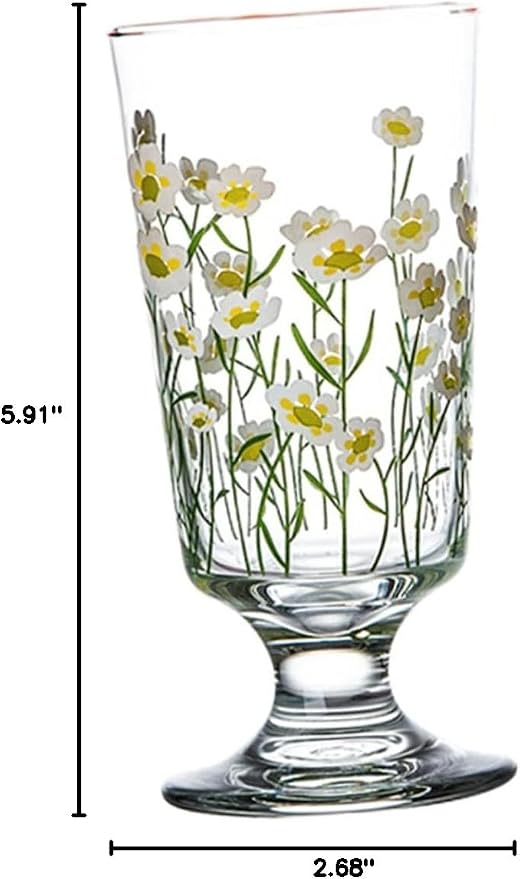 Daisy Set Vintage Romantic Glasses Cup Floral Glassware Daisy Drinking Glasses