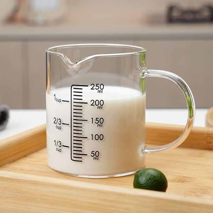 Glass Measuring Cup with V-Shaped Spout, High Borosilicate Glass, Easy-Read