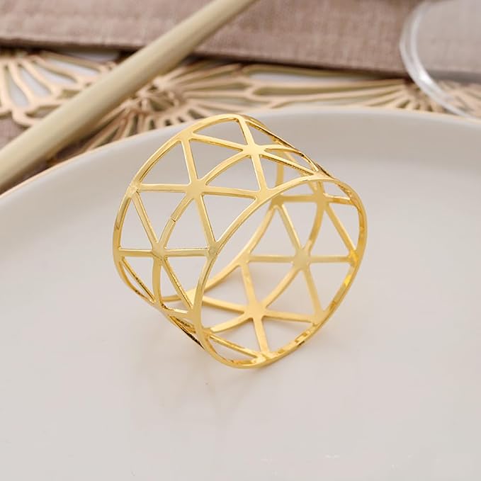 14K Gold Napkin Rings Set of 12, Metal Napkins Rings Holder Buckles