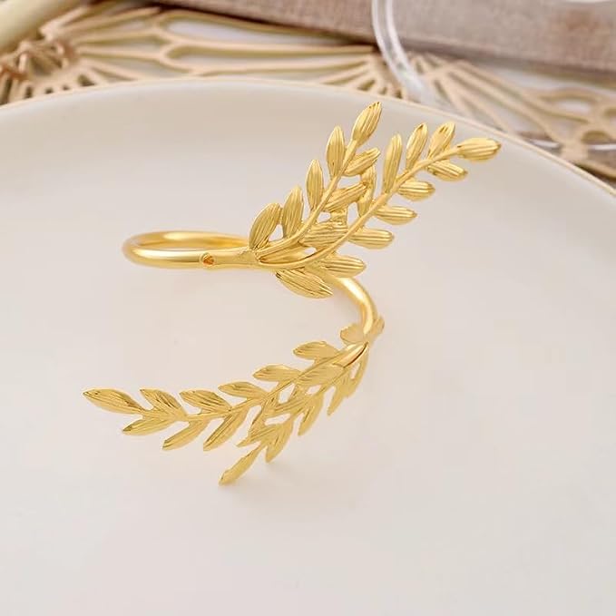14K Gold Napkin Rings Set of 12, Metal Gold Leaf Napkins Rings Holder Buckles