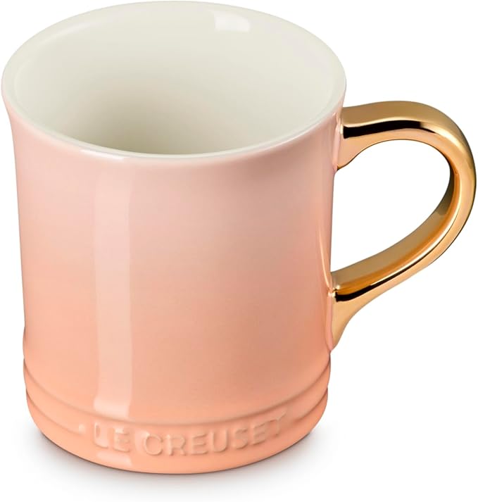 Le Creuset Stoneware Vancouver Mug, 14 oz., Peche/Gold Metallic Handle