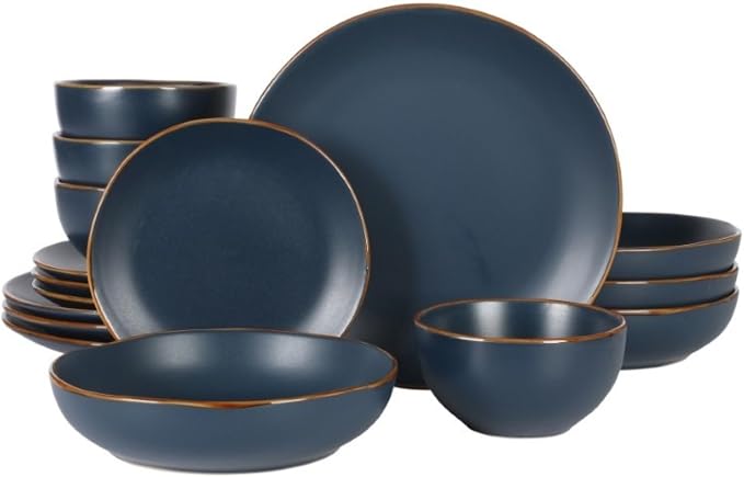 Gibson Home Hazeltine 16-Piece Navy Blue Stoneware Dinnerware Set – Plates and
