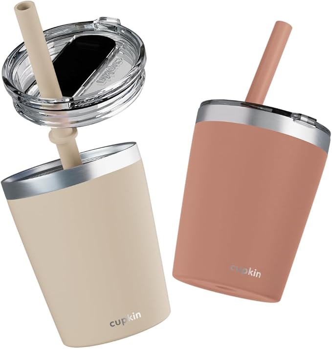 CUPKIN Toddler Straw Cup, The Original 8 oz Stackable Stainless Steel Toddler