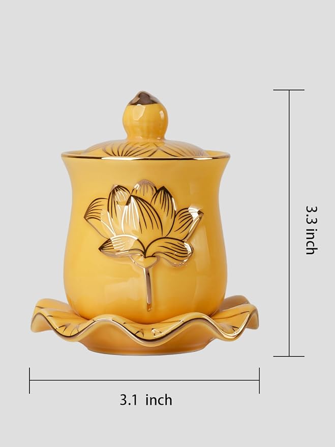 QINLANG Yellow Buddha Water Cup, Ceramic Holy Water Offering Cup
