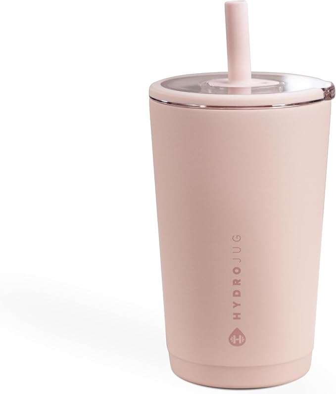 HydroJug Everyday Tumbler 14 oz, Ceramic-Lined Straw Cup, Dusty Rose