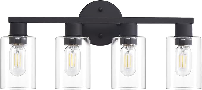 4 Light Bathroom Vanity Light, Matte Black Bathroom Light Fixtures