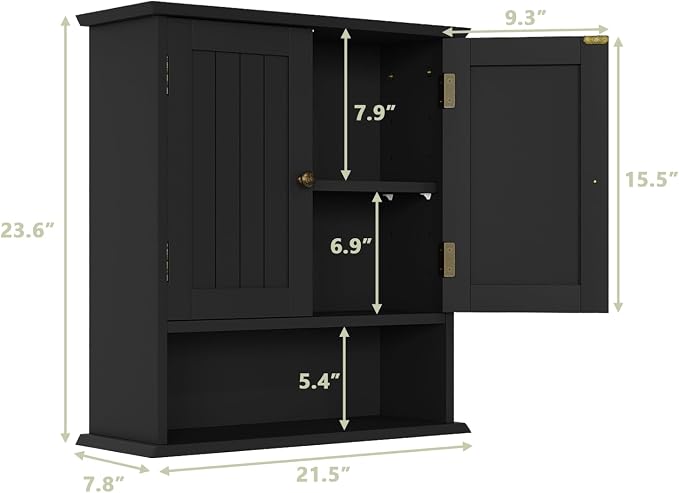 Black Wall Cabinet, 2-Door Medicine Cabinet