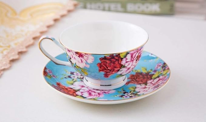 BTaT- Floral Tea Cups and Saucers Set of 4, 7 oz | Porcelain Tea Cup Set
