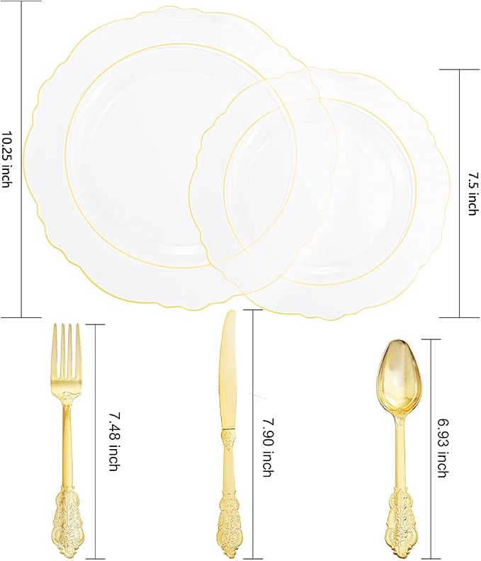 YOUBET 125PCS Clear Gold Plastic Plates