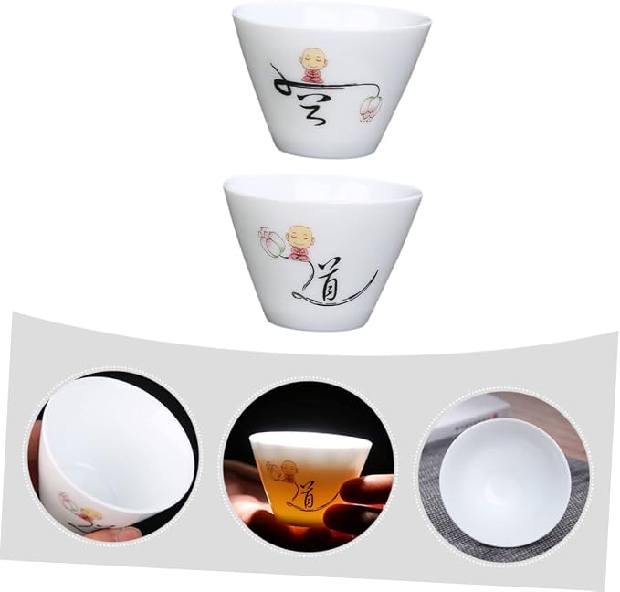 2Pcs Ceramic Tea Cups Retro Style Porcelain Teaware Delicate Handleless Kung Fu