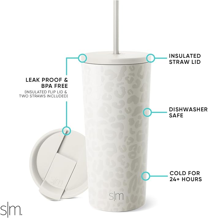 Simple Modern Iced Coffee Tumbler, Insulated | 20oz | Leopard | Reusable