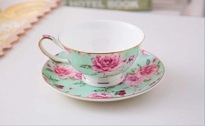 BTaT- Floral Tea Cups and Saucers Set of 4, 7 oz | Porcelain Tea Cup Set