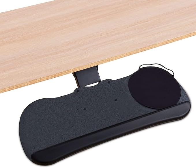 Under Desk Keyboard Tray, 17.75" Track, One Knob Control, Undermount Sliding