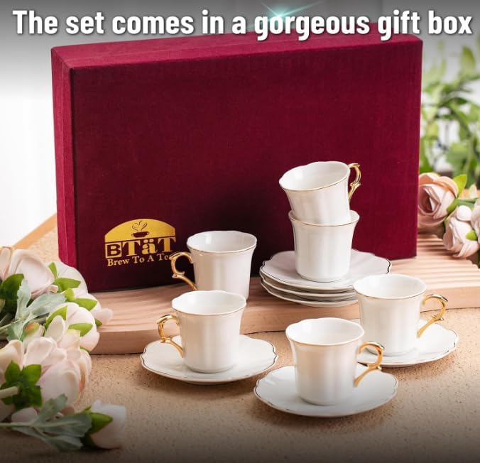 BTaT- Porcelain Espresso Cups Set, 3 oz, 6 Set, Small Coffee Mugs