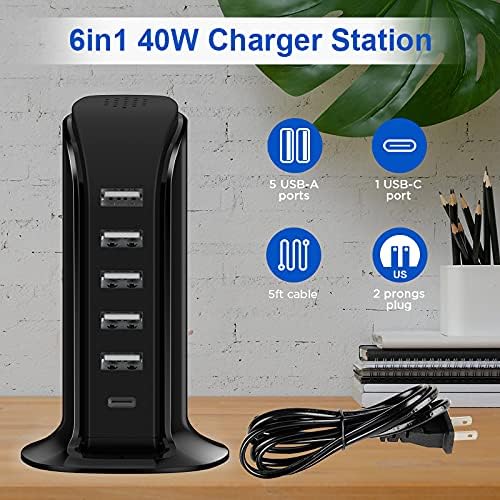 Charger Block 6 in 1 Upoy, 40W USB C Charger 3A, Charging Hub