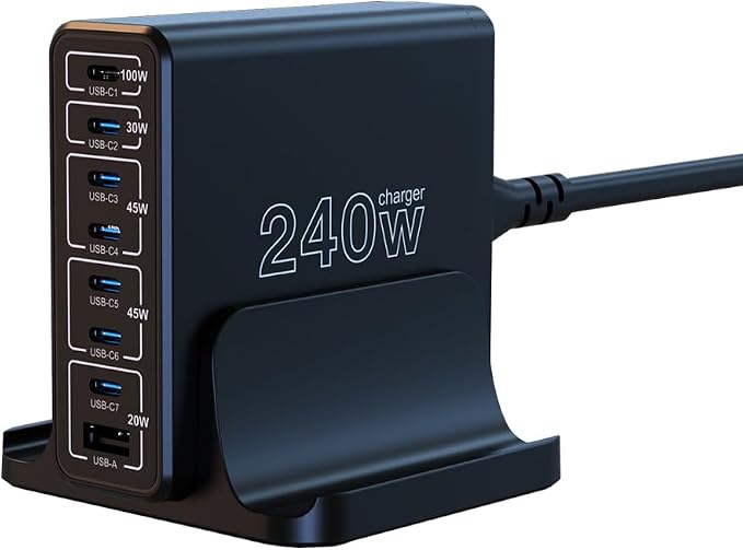 URVNS 240W USB C Charger, 8-Ports Compact GaN PD 100W PPS 45W QC20W Multiport