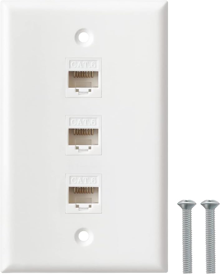 Ethernet Wall Plate, 3 Port Cat6 RJ45 Keystone Inline Coupler Wall Plate