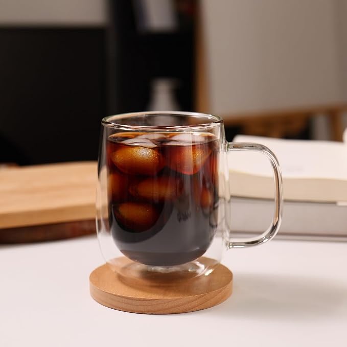 CNGLASS Large Double Wall Glass Coffee Mug 15.2oz
