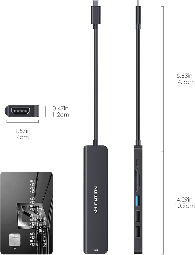 LENTION USB C Hub with 100W Charging, 4K@60Hz HDMI, Dual Card Reader, USB 3.0 &