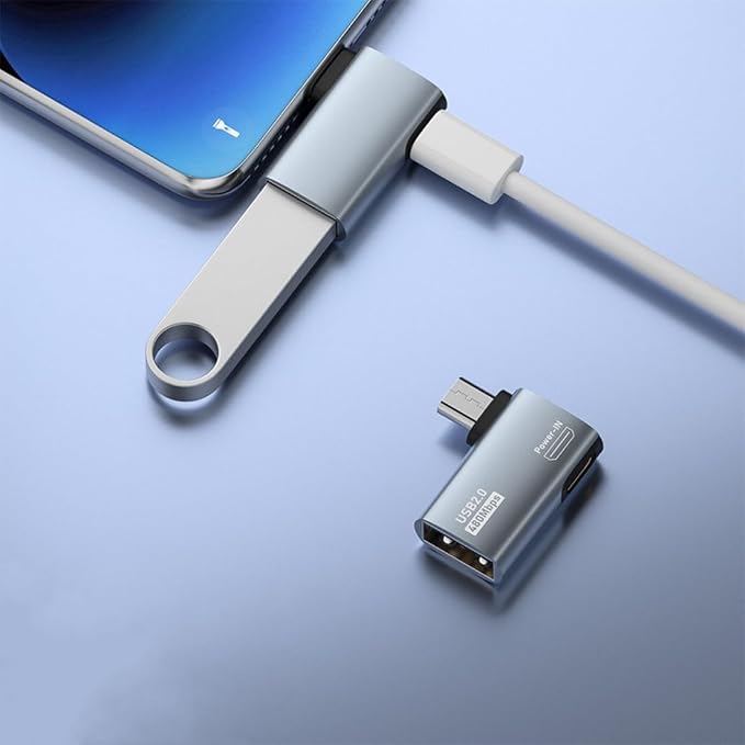 Powered Right Angle USB 2.0 Micro Male to USB Female Host OTG Adapter