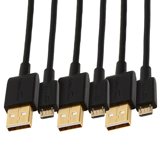 Amazon Basics 3-Pack USB-A to Micro USB Charging Cable, 480Mbps Transfer Speed