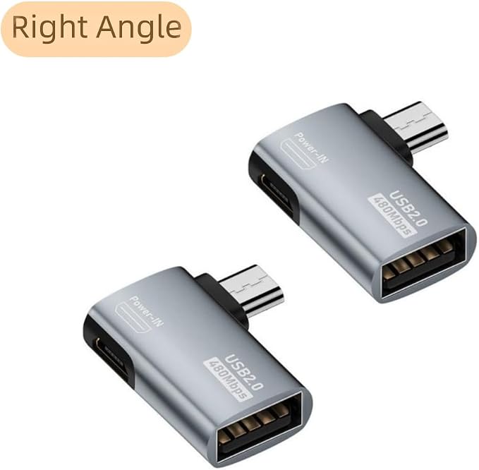 Powered Right Angle USB 2.0 Micro Male to USB Female Host OTG Adapter