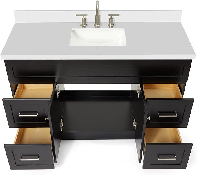 55" Black Bathroom Vanity 1.5" Edge Pure White Quartz Countertop