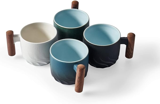 Ceramic Espresso Cups with Wooden Handle Espresso Shot Cups Ceramic Tea Cups