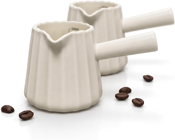 Espresso Measuring Cup Set of 2, Ceramic Espresso Cups 6 OZ | Milk Frothing Cup