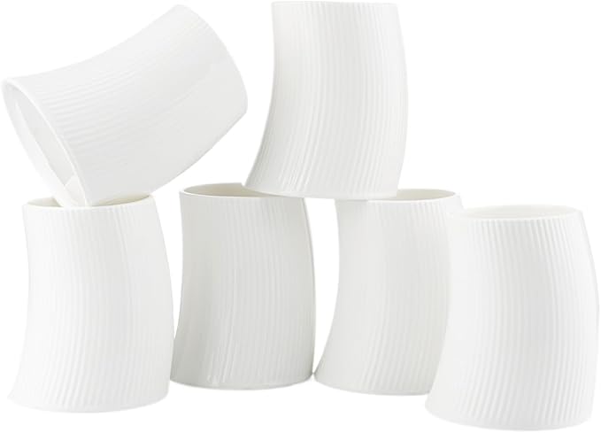 Novelty Curved and Embossed Stripes Body Design Bone China Cups Without Handle
