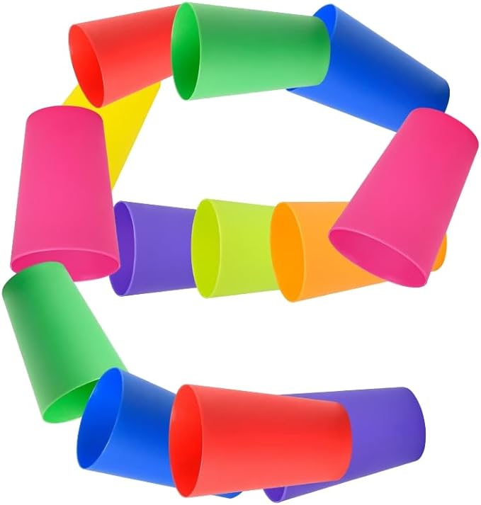 Set of 8, Mini Plastic Cups, Reusable Open Cups in 8 Colors, Stackable Water