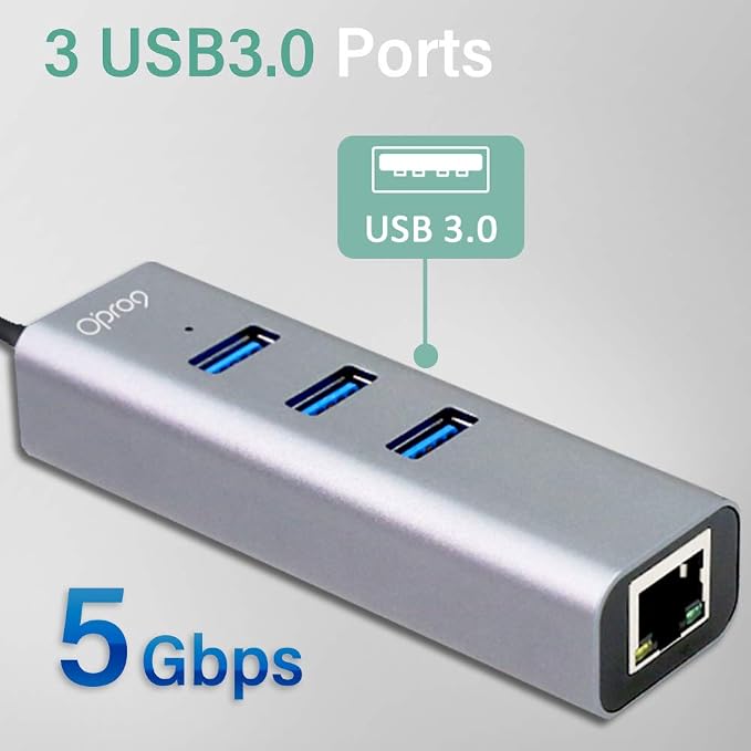 Opro9 4-in-1 USB C to Ethernet Hub, USB OTG Network Adapter, 3xUSB 3.0