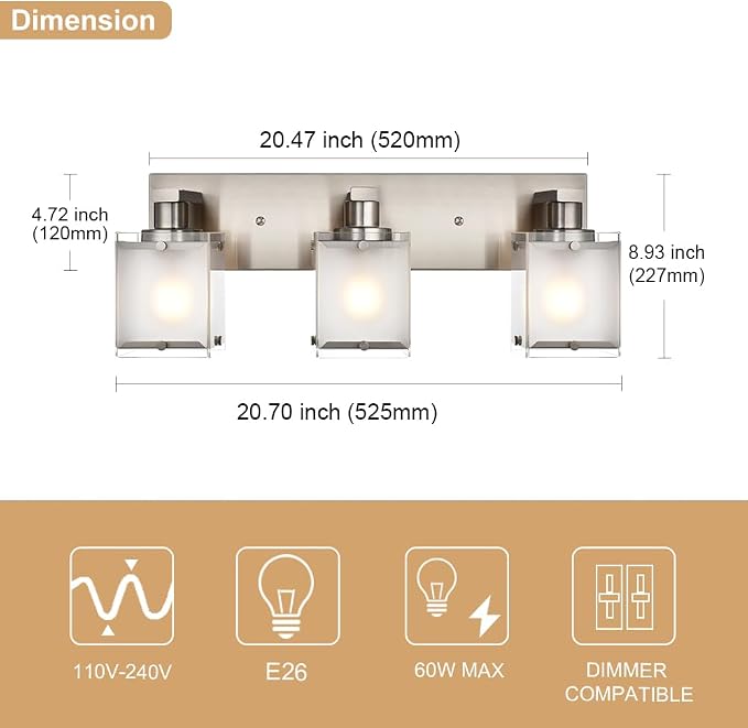 Modern 3-Lights Brushed Nickel Vanity Lights
