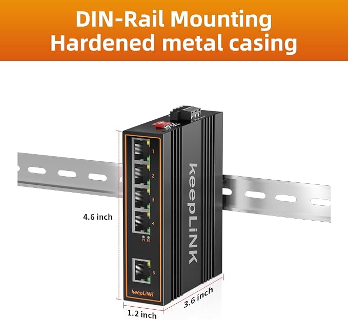 5 Port Industrial PoE Switch Unmanaged, 125W Fast Ethernet Din Rail Switch