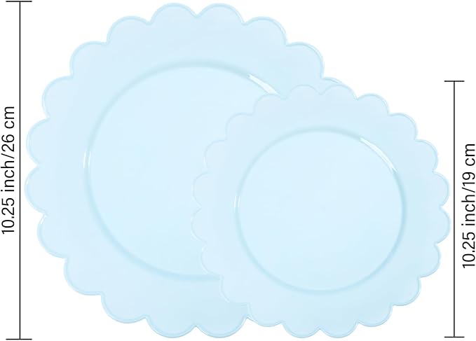 100Pcs Blue Scalloped Plastic Plates Set