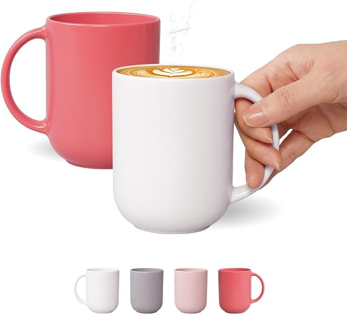 12 oz Ceramic Coffee Mug, Matte Pink White Gray Coffee Mug