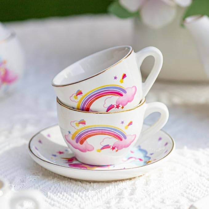 TUZT Porcelain Tea Party Set for Little Girls Kids Toddlers, Pretend Play Toys