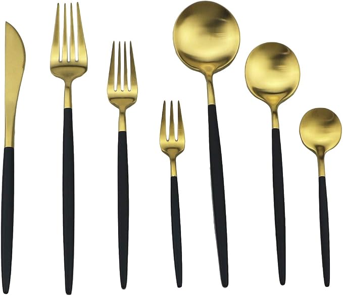 Black Gold Flatware, Royal 4 Piece Matte Black Handle 18/10 Stainless Steel