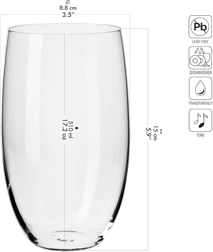 Krosno Water Juice Drinking Glasses, 17.2 oz, Blended Collection, Everyday