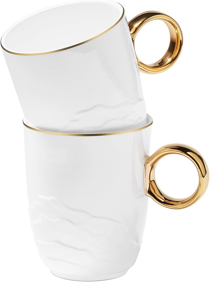Chulan 12 oz Fine Bone China White Coffee Mugs