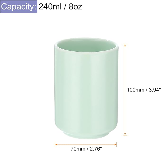 HARFINGTON 2pcs Japanese Ceramic Tea Cups 8oz / 240ml Simple Solid Color No