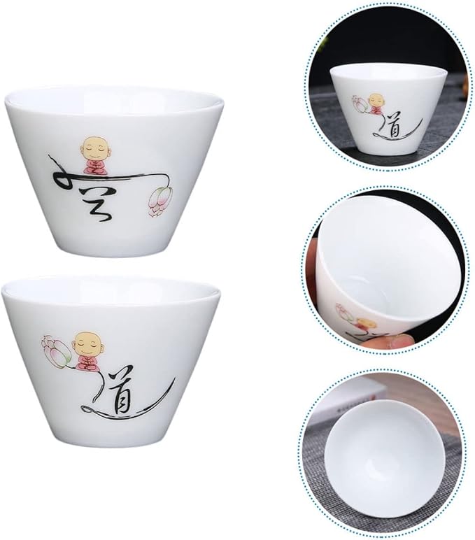 2Pcs Ceramic Tea Cups Retro Style Porcelain Teaware Delicate Handleless Kung Fu