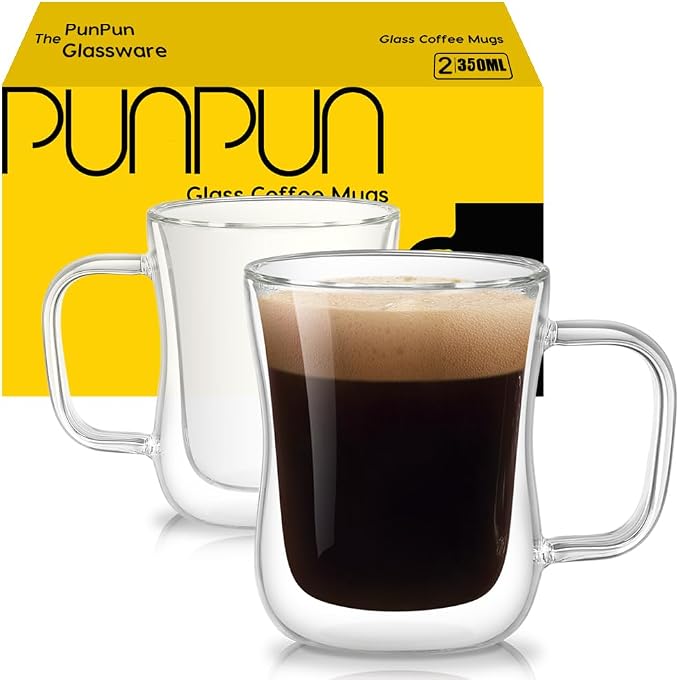 PunPun Coffee 12oz.350ml Glass Mugs Espresso Cups Coffee Glass Cups Champagne