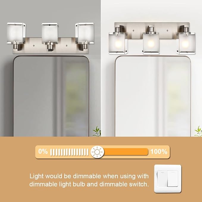 Modern 3-Lights Brushed Nickel Vanity Lights