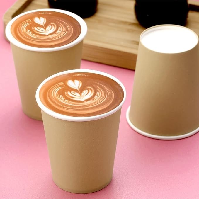 75 Pack 8 oz Disposable Paper Cups, Khaki Paper Coffee Cups | Beverage Drinking