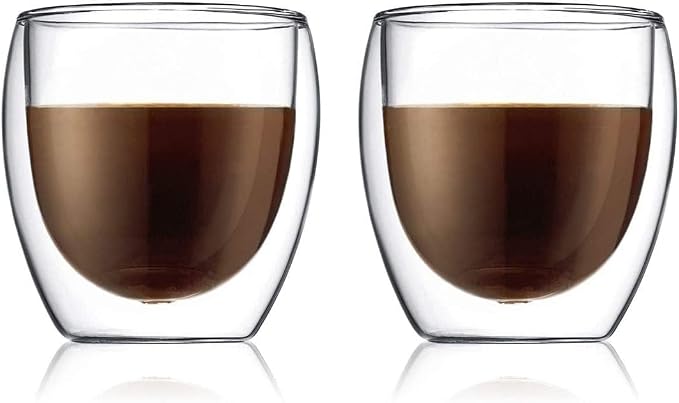 Bodum Double Wall Glasses pack of 2 PAVINA - 250ml Coffee Cups - Dishwasher